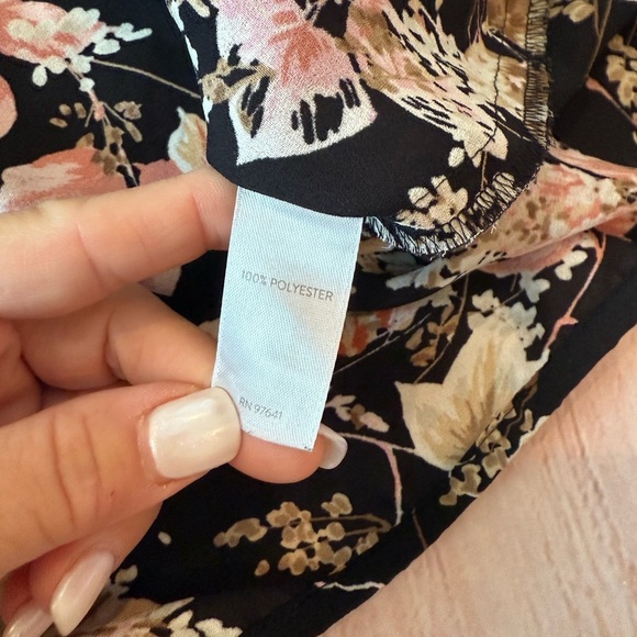 J Jill Size XL Black Pink Floral Long Sleeve Faux Wrap V-neck Blouse Top Blouse - Picture 6 of 8